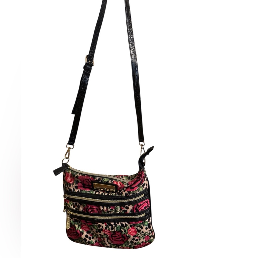 Betsey Johnson vintage Crossbody purse leopard with roses